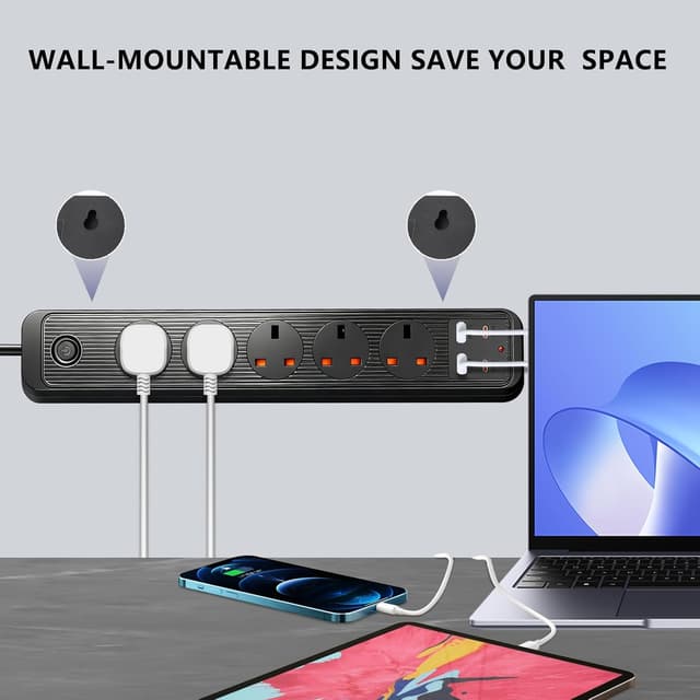 Thumbnail 6 de 5M Extension Lead with USB Slots (2 Type C + 2 USB) and Overload Protection, 5 Plug Black