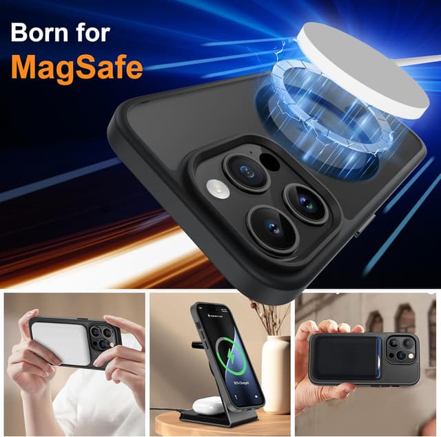 Detalle de ORETECH Hülle für iPhone 14 Pro Max (6,7 Zoll) mit Mag-Safe, stoßfester Rückseite & 2 Displayschutzfolien – Schwarz