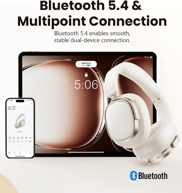 Detalle 2 de Edifier ES850NB Wireless Hybrid ANC Headphones (LDAC, up to 92H battery, AI calls) – Ivory