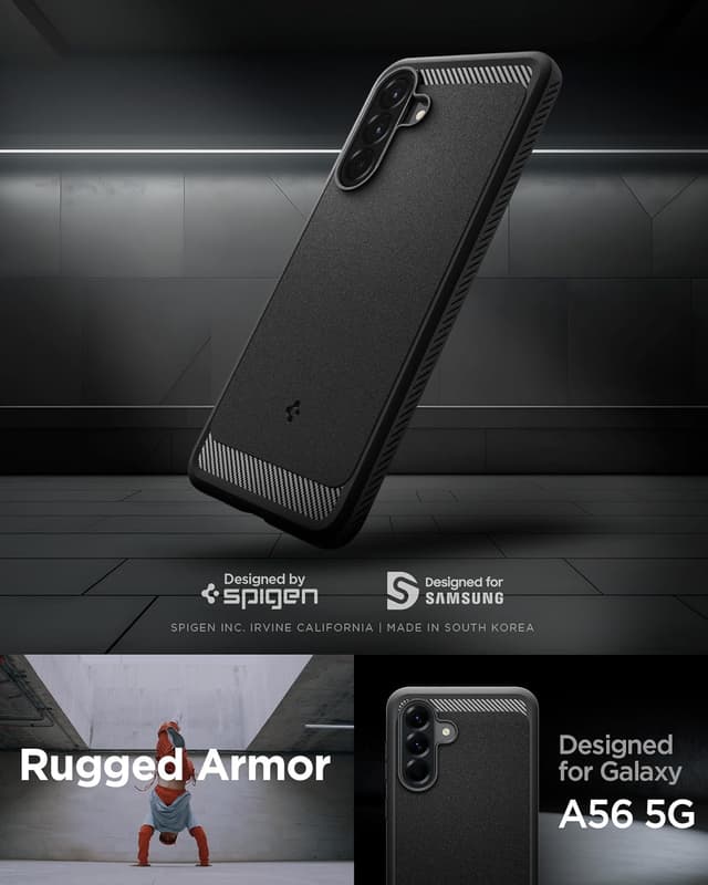 Detalle de Spigen Rugged Armor — coque en fibre de carbone pour Samsung Galaxy A56 5G (noir mat)