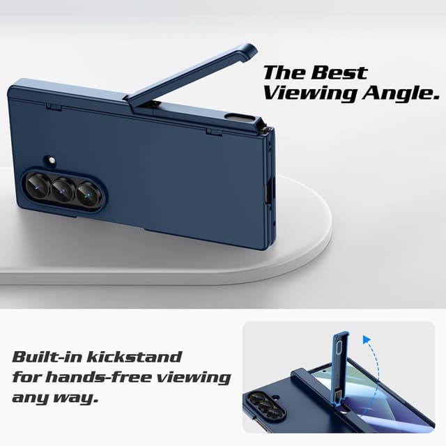 Detalle 2 de Doeshine Galaxy Z Fold 7 Case with Kickstand & Front Screen Protector (Blue) — Magnetic hinge protection