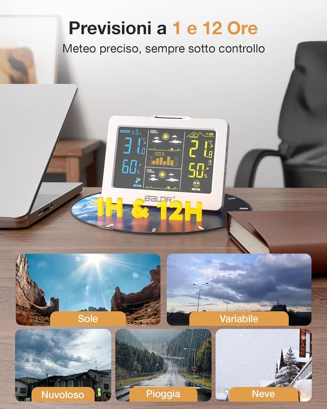 Detalle de Stazione Meteo BALDR Bianca Senza Fili con Sensore Esterno e display a colori