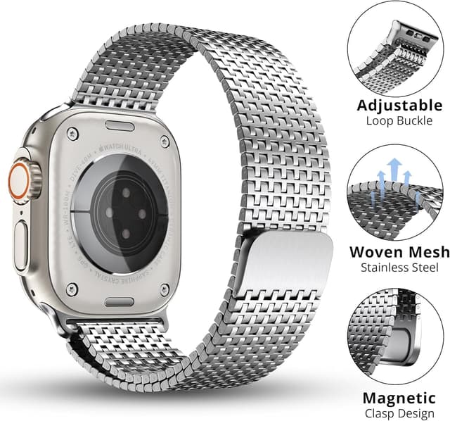 Detalle 2 de LULULOOK Milanese Loop Magnetic Clasp Stainless Steel Strap for Apple Watch Series 1–11 (SE/SE2/Ultra)