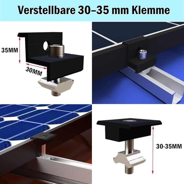 Detalle de Solarmodul Halterung für Flachdach & Trapezdach – Montage-Set mit verstellbarer Klemme (AL6005-T5) für 30–35 mm Module