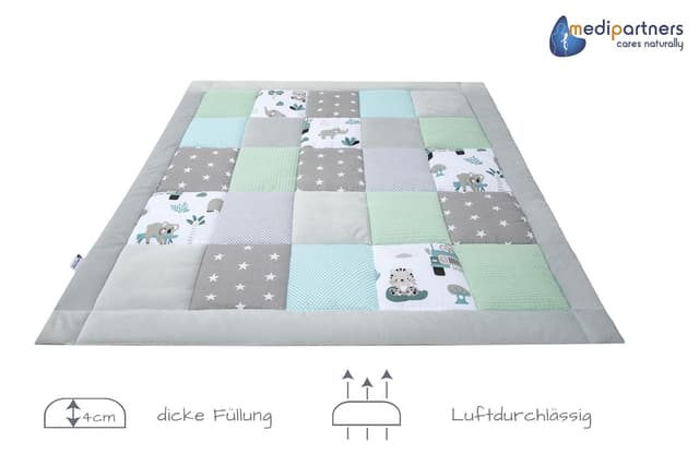 Thumbnail 5 de Medi Partners Krabbeldecke 100% Baumwolle 100x100 cm Krabbelmatte Mint Zoo
