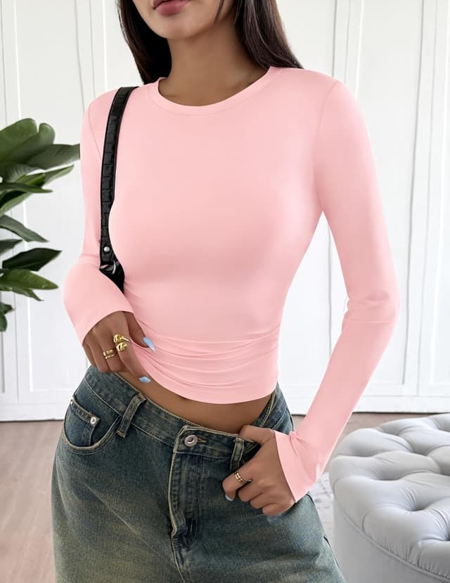 Detalle de Hotouch T-shirt manches longues femme col rond ajusté thermiques en soie de lait (XS à XL)