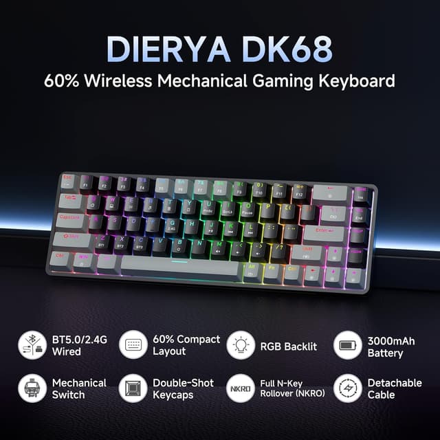 Detalle 2 de Dierya DK68 tastiera gaming 60% ⌨
