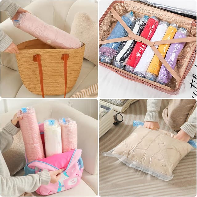 Detalle de 12 Vakuumbeutel für Kleidung auf Reisen (3 Größen) – ohne Vakuumpumpe, zum Rollen