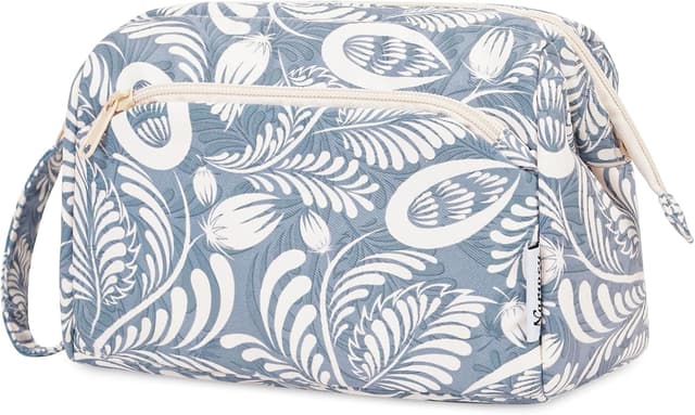 Detalle de Narwey Large Makeup Bag (Blue Leaf) with Wide-Open Zipper Pouch Design