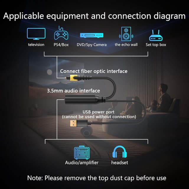 Thumbnail 6 de CERRXIAN Digital Coaxial/Optical SPDIF to 3.5mm AUX audio conversion cable (with USB power)