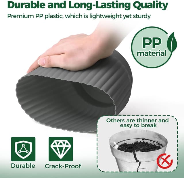 Detalle de T4U 10cm Self-Watering Plant Pots Indoor (6 Pack) – Grey Plastic Indoor Flower Pots