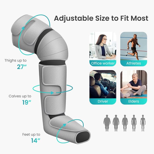 Detalle 2 de Snailax leg massager machine with compression and heat (grey) for knee and calf relief