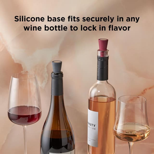 Detalle de Rabbit W6121 Bottle Stoppers Set of 4 (Multicolor) — Airtight Silicone & Stainless Steel Caps