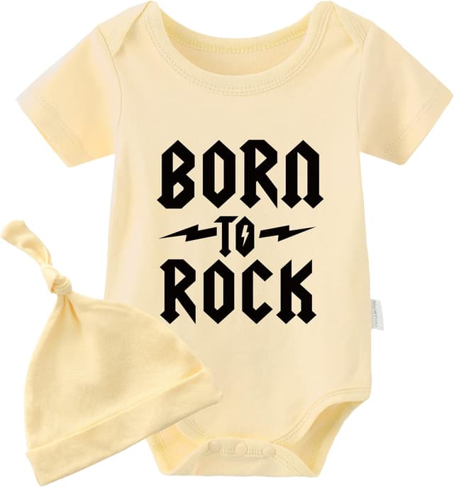 Thumbnail 5 de culbutomind Baby-Zwillinge Strampler „Born To Rock“ – kurze Ärmel, mit Hut, 100% Baumwolle