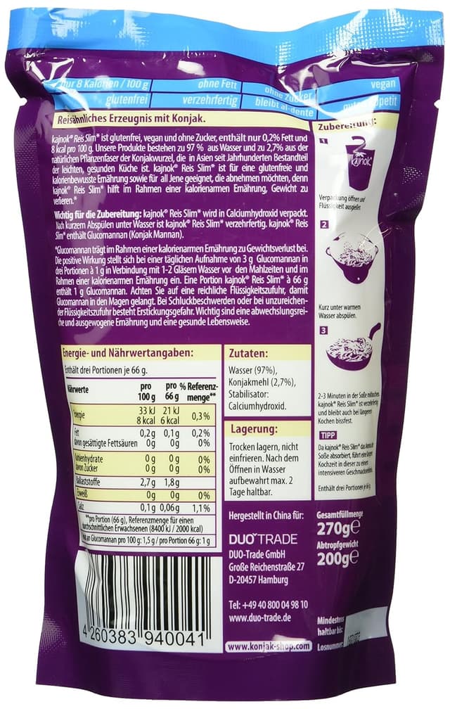 Detalle 2 de kajnok Reis Slim 10er Box – die kohlenhydratarme Pasta-Alternative, die nur erhitzt werden muss