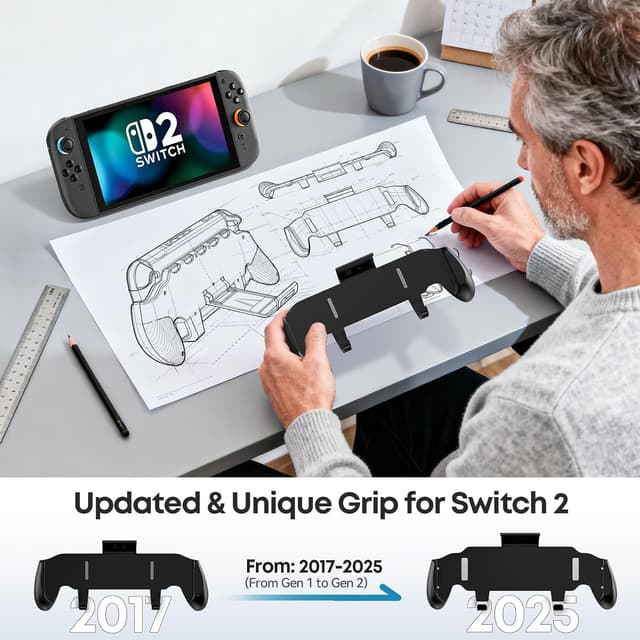 Detalle de OIVO Grip Compatible with Nintendo Switch 2 ergonomic grip case with adjustable stand and 5 game card slots