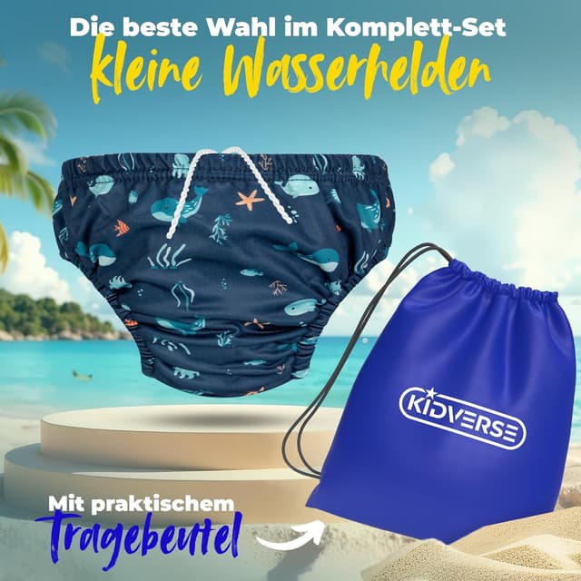 Detalle de KIDVERSE Schwimmwindel Baby Badehose (wiederverwendbar) ab 6 bis 12 Monate – hautfreundlich & inklusive Tragetasche