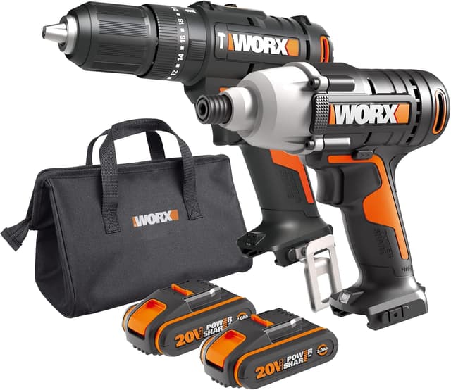 Detalle de WORX WX902 20V PowerShare Cordless Combi Drill & Impact Driver Kit (50Nm Hammer Drill / 170Nm Impact) with 2x 2.0Ah Batteries