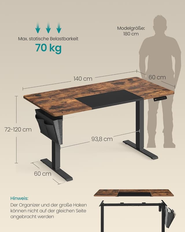 Thumbnail 2 de SONGMICS LSD016X01 Höhenverstellbarer Schreibtisch 140 x 60 cm