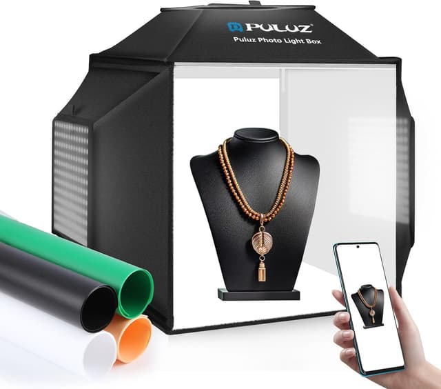 Thumbnail 6 de PULUZ 30 cm Fotostudio Lichtzelt (Fotobox) mit 112 dimmbaren LED & 6 Hintergründen – für Produktfotos