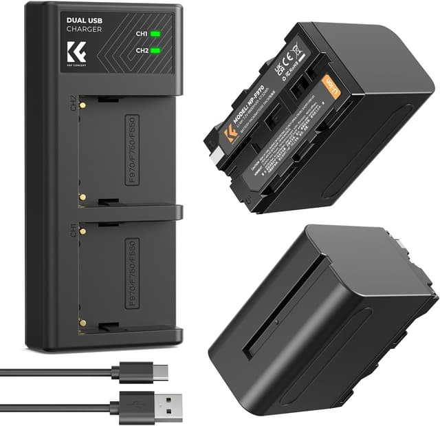 Detalle de K&F CONCEPT 2 Pack NP-F970 Battery with LED Charger for Sony NP-F series