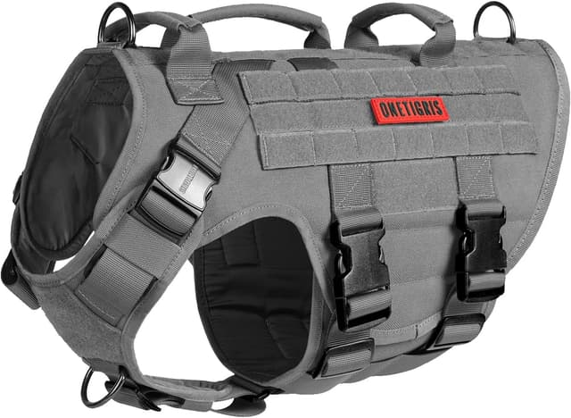 Detalle de OneTigris X Destroyer : harnais tactique réglable anti-traction pour chien gris, taille L