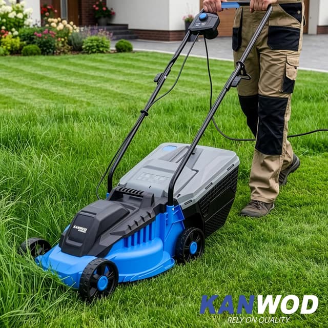 Detalle 2 de KANWOD Tagliaerba Elettrico 1200 W: larghezza di taglio 32 cm, cesto 30 L, 3 altezze 30–70 cm