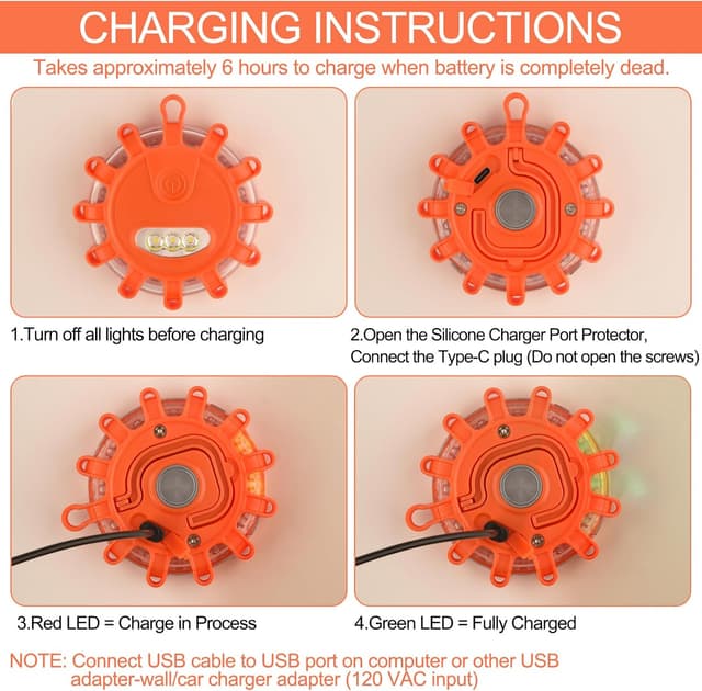 Detalle de USB-C Rechargeable LED Road Flares Emergency Lights with Magnetic Base (3-Pack) — USB C Rechargeable Road Flares Kit