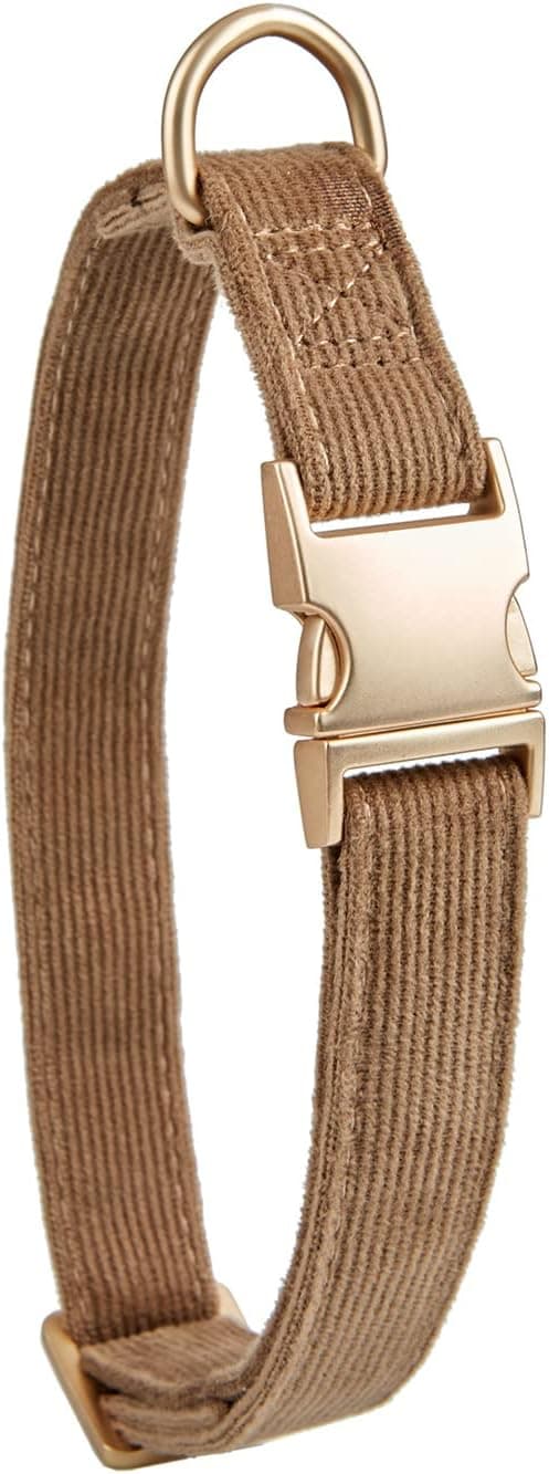 Detalle de YUDOTE Ultra-soft Dog Collar in Natural Cotton Corduroy (Coffee Brown) – Medium (M)