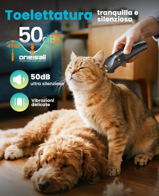 Detalle 2 de oneisall Tosatrice silenziosa per cani e gatti Aggiornamento Pro 2000mAh ricaricabile con IPX7