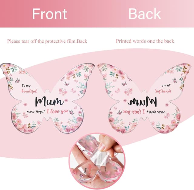 Detalle 2 de Butterfly-shaped acrylic plaque Mothers Day gift for Mum, from daughter or son