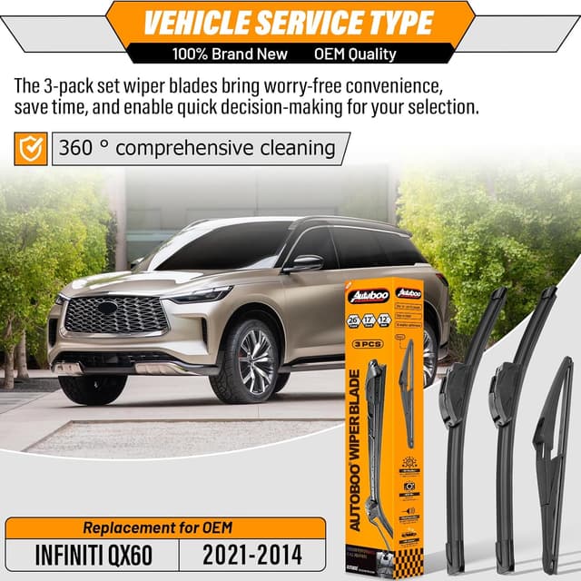 Detalle 2 de AUTOBOO 26+17 Windshield Wipers for INFINITI QX60 2014-2021