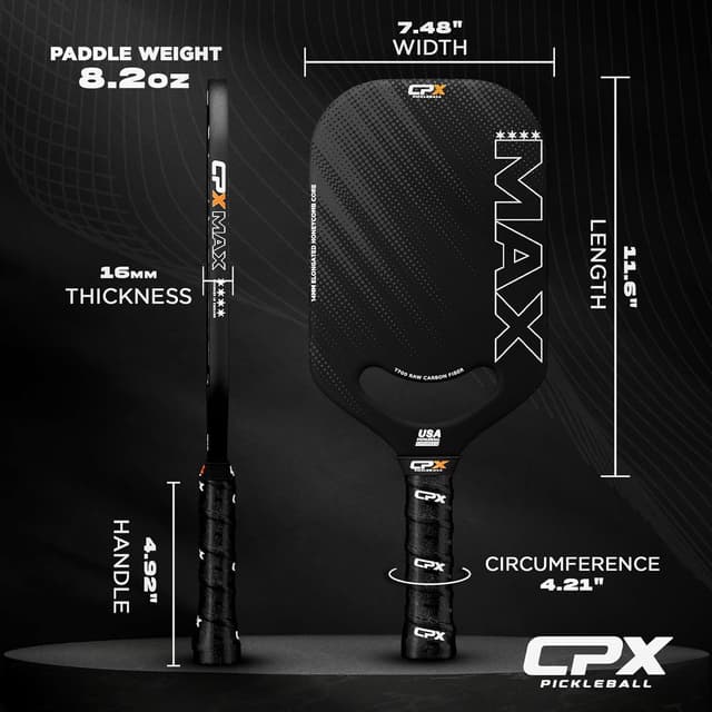 Detalle de CPX Pickleball CPX MAX Raw Carbon Fiber T700 Elongated Pickleball Paddle (Professional Grade)