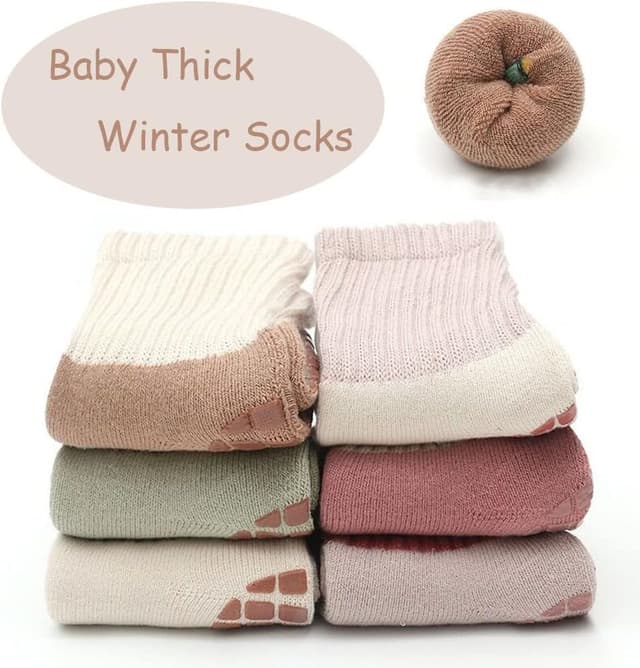 Detalle de FedMois 6er Pack Baby & Kleinkinder Winter-Socken mit ABS-Noppen und breitem Bündchen aus Baumwolle
