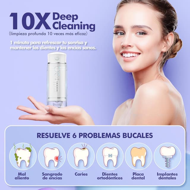 Detalle 2 de Bezvoi Idropulsore Dentale Portatile Senza Fili 180 ml con 5 modalità, IPX7 e ricarica USB-C