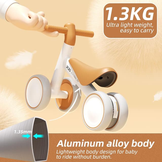 Detalle de XJD Baby Balance Bike for 10–24 Months (No-Pedals) – Brown toddler first ride-on