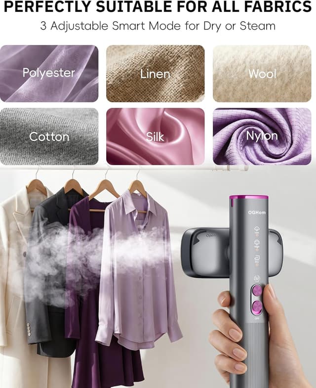 Detalle 2 de OGHom Steamer for Clothes (110–240V) 2-in-1 Travel Steamer & Iron, 1000W Handheld Wrinkle Remover