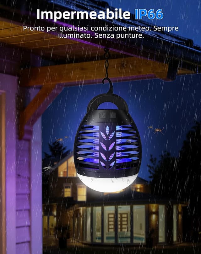 Detalle 1 de Lampada antizanzare da esterno 2 in 1