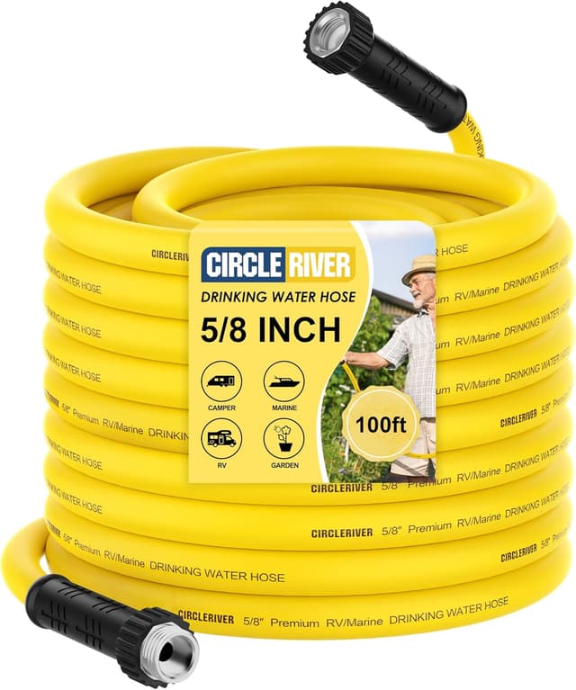 Detalle de CircleRiver RV Drinking Water Hose 100FT (5/8 in) with Storage Bag — Anti-Kink, Leak-Free, BPA Free