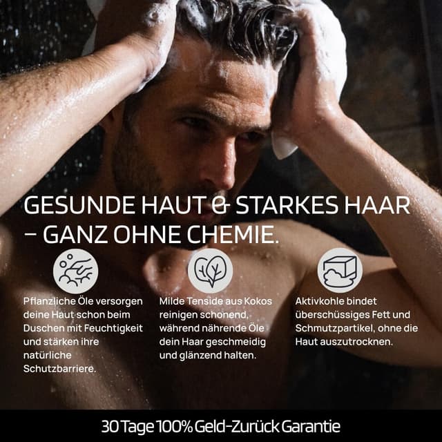 Detalle de SKINBRO Originals Festes Duschgel für Männer mit Aktivkohle (100 g) – vegan, silikonfrei, Made in Germany