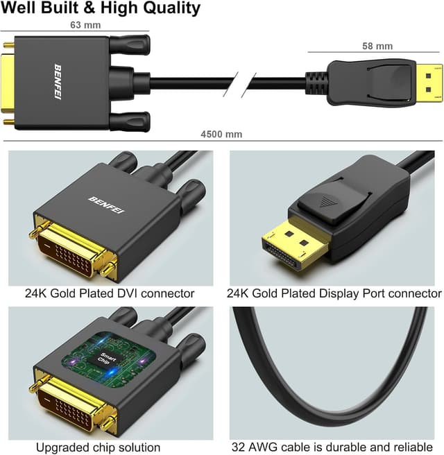 Thumbnail 5 de BENFEI DisplayPort auf DVI Kabel 4,5 m