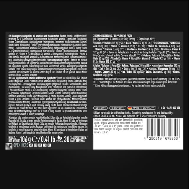 Detalle 2 de ESN Athlete Stack Men 2.0 210 Kapseln Nahrungsergänzungsmittel 💊