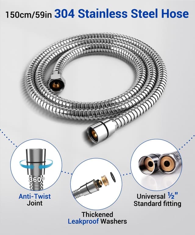 Detalle de Newentor high-pressure shower head and hose set with 6 spray modes (1.5m) – silver