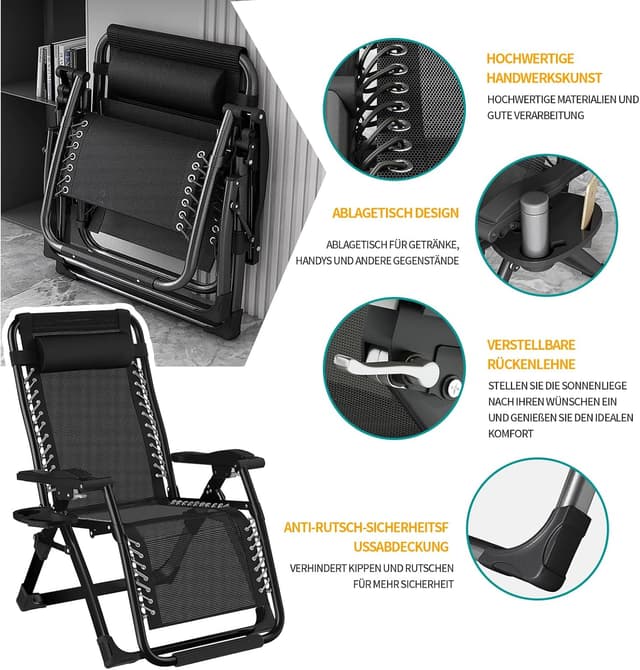 Detalle 2 de Sedia a sdraio pieghevole Hengriacly con copertura, schienale regolabile e portata 240 kg