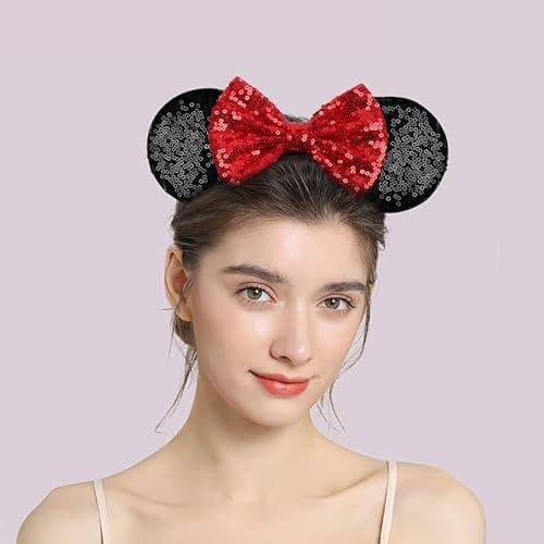 Thumbnail 1 de YUNISS Bandeaux oreilles souris paillettes rouge