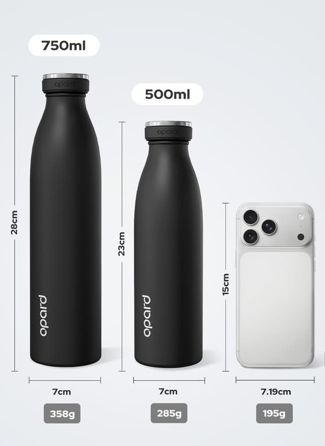 Thumbnail 6 de Opard insulated stainless steel water bottle (Midnight Black) – 500ml with leakproof screw lid
