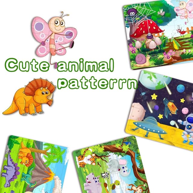Detalle 2 de Wooden Jigsaw Puzzles for Kids (3–6) Space Dinosaur Animals – 4 x 30-Piece Set
