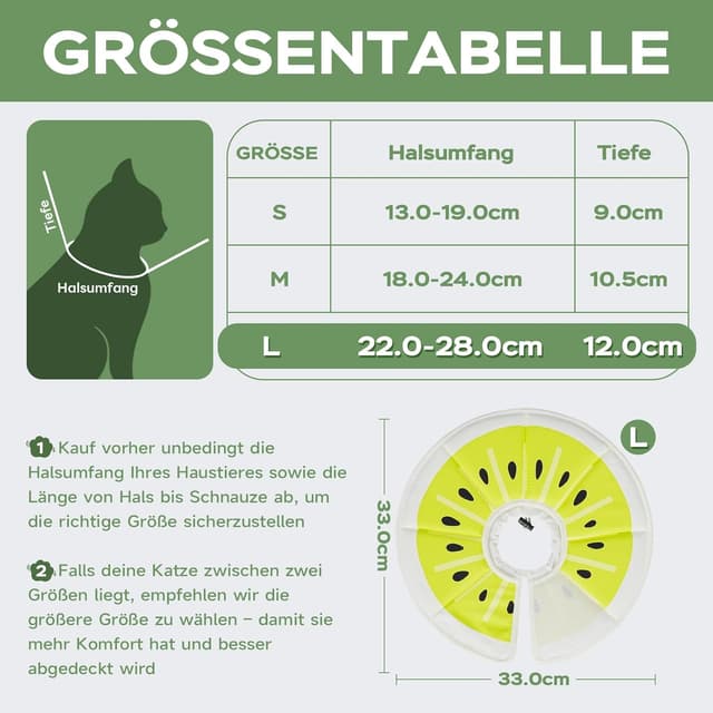 Detalle de Supet weicher Katzenkragen mit einstellbarem Halsband – waschbarer Halskrause für S/M/L (Grüne Kiwifrucht, L)