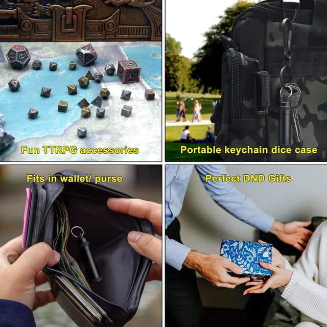 Thumbnail 6 de Haxtec Mini-Würfel-Set: winzige Metall-DND-Würfel mit Würfeletui, tragbar für Schlüsselanhänger (3 Sets)
