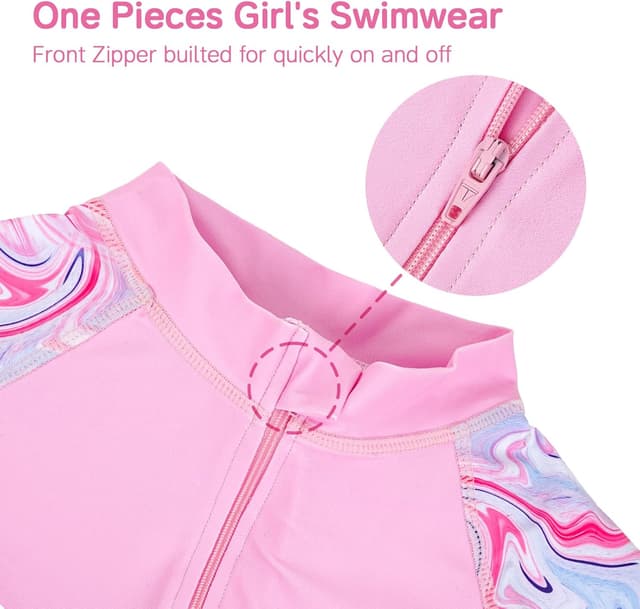 Detalle de WYTbaby Girls’ Long Sleeve Mermaid One-Piece Swimsuit (UPF 50+), Age 4–9